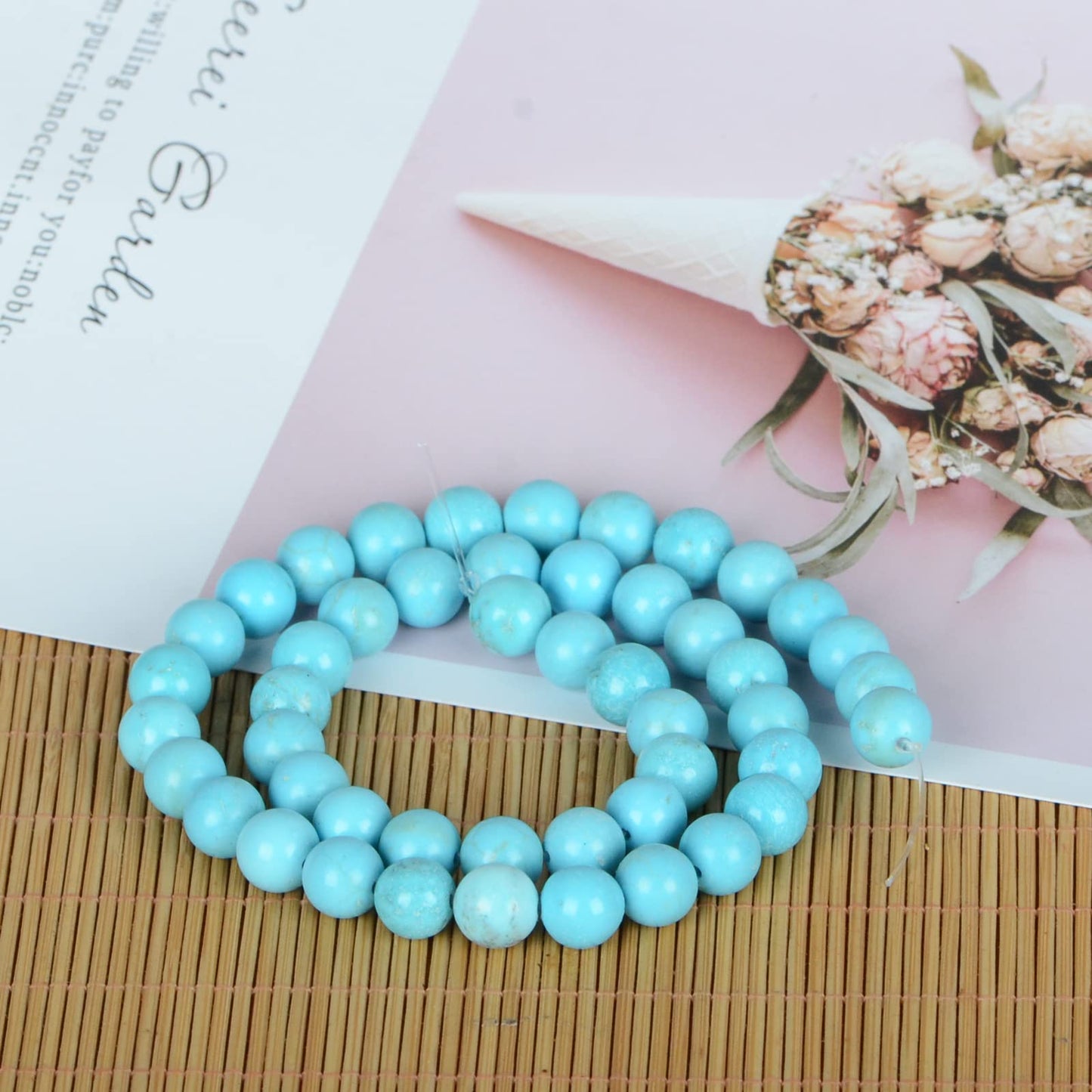 ICAI Beads(Blue Turquoise) Natural Stone Gemstone Round Loose Beads Crystal Energy Stone Healing Power for Jewelry Making DIY,1 Strand 35-37pcs(10mm)