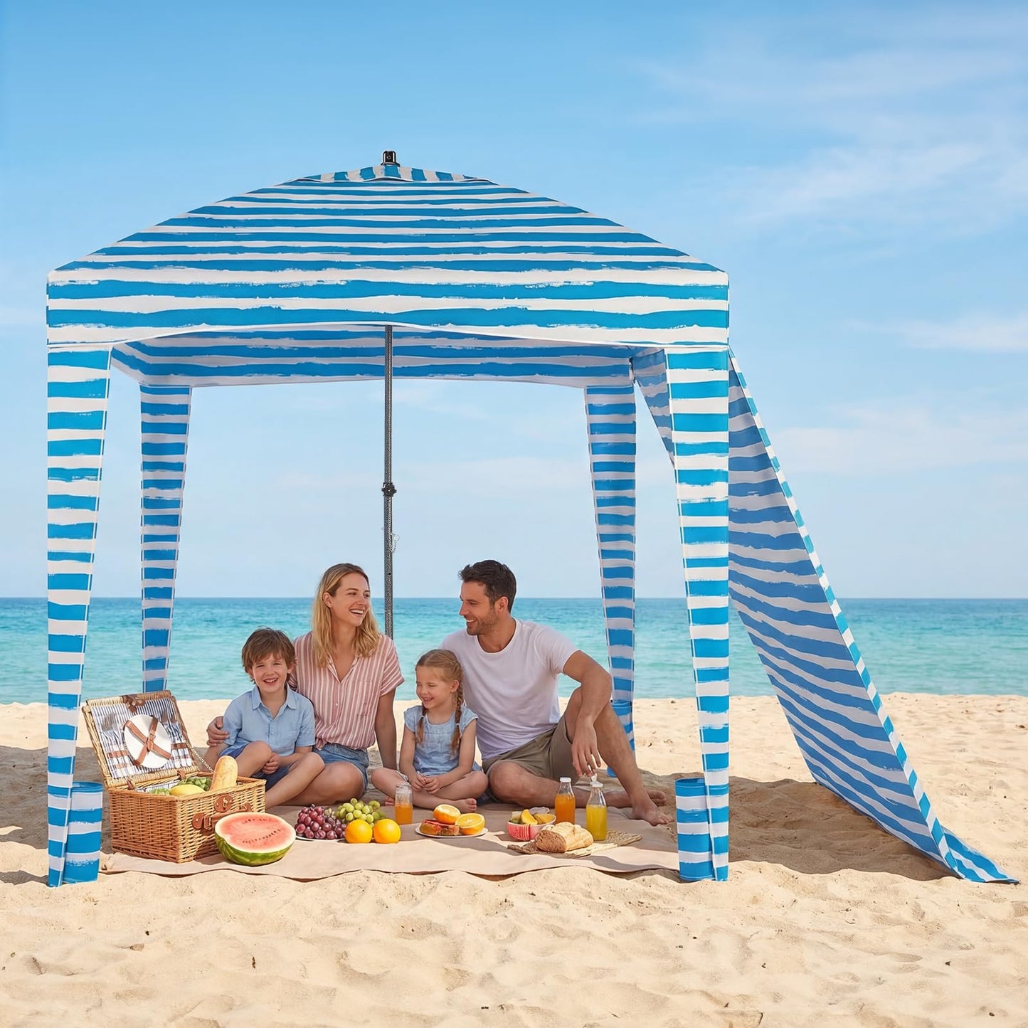 OLIXIS 6'×6' Beach Cabana Tent Sun Shelter – UPF 50+ Easy Setup Cool Canopy Tent Sun Shade with Side Wall, Wind Resistant Beach Cabana for Whole Family