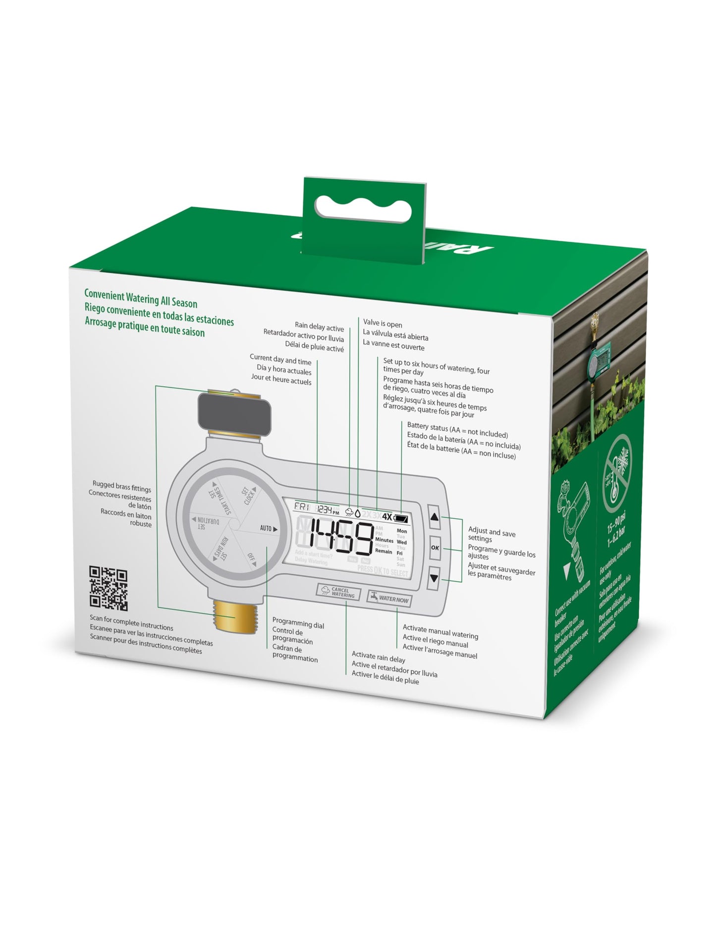 Rain Bird 1ZEHTMRP Premium Professional Grade Electronic Digital Hose End Timer/Controller, One Zone/Station, Battery Operated, Digital with Brass Inlet/Outlet