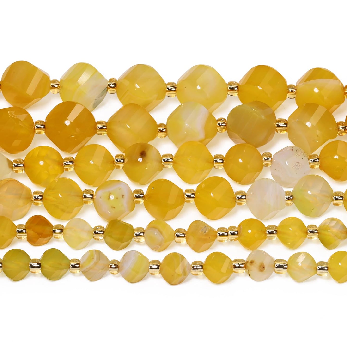Yochus 42pcs Natural Yellow Striped Agate Stone Beads for Bracelet,2strands 6mm Facted Twist Loose Gemstone Beads for Jewelry Making DIY Craft Necklace Earring