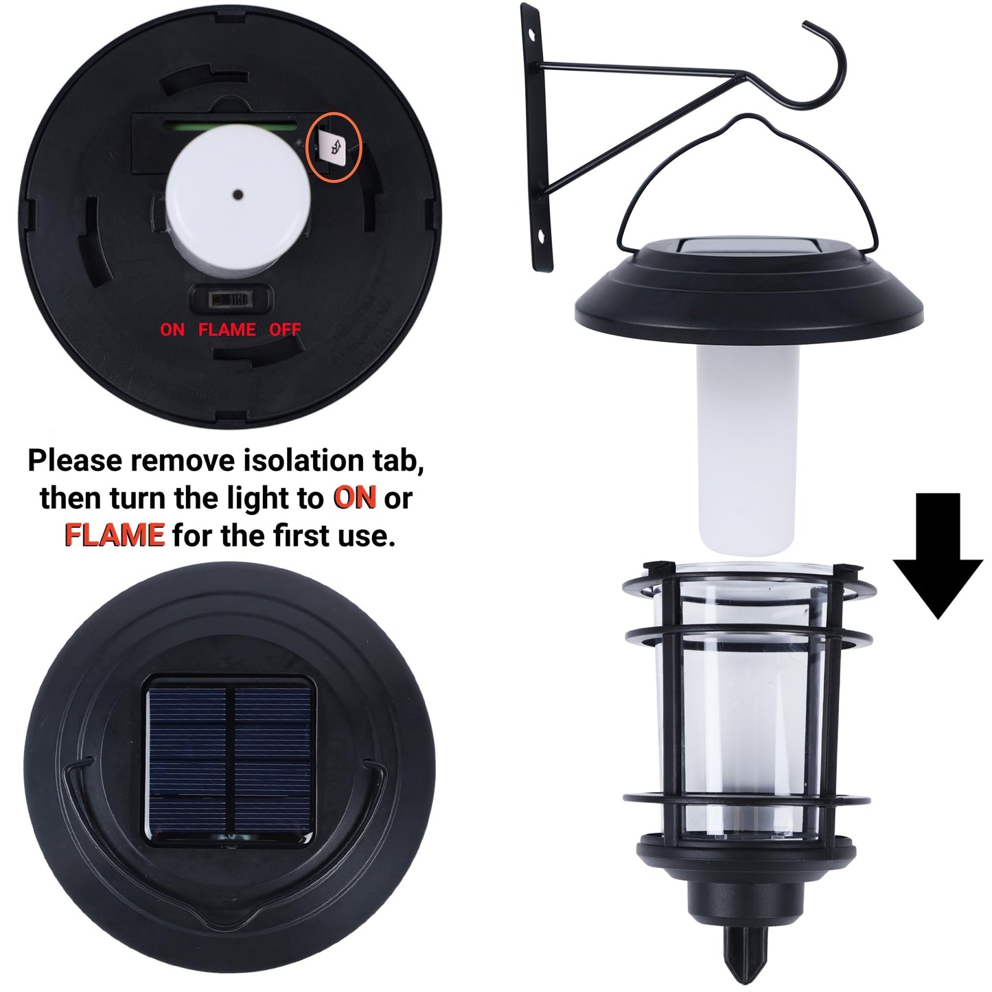 Dynaming 4 Pack Solar Flame Wall Lanterns Outdoor, Solar Powered Wall Mounted Sconce Lights, Flickering Flame LED Light Auto On/Off Hanging Lights, Waterproof for Garage Stair Patio Porch Yard