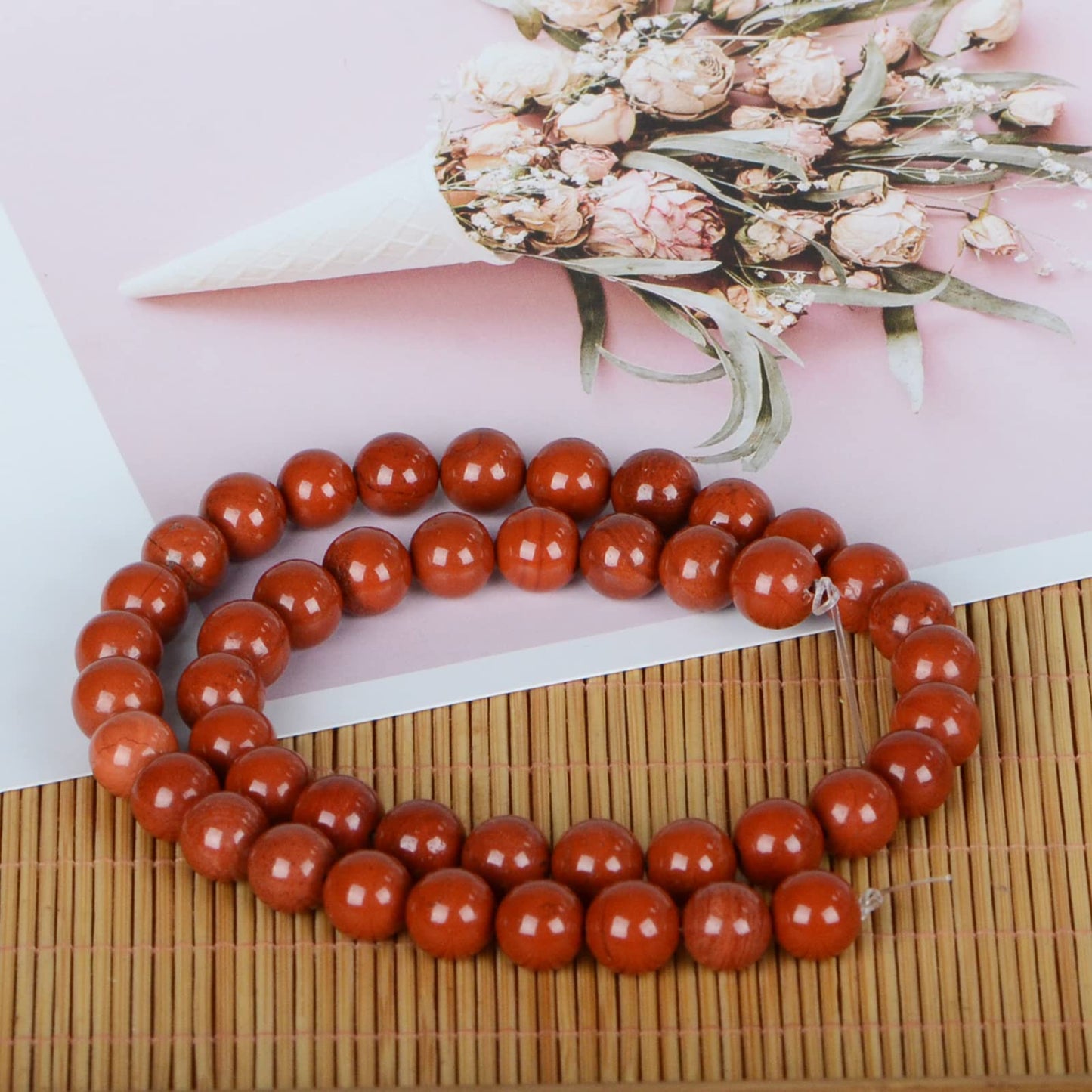 ICAI Beads(Red Jasper) Natural Stone Gemstone Round Loose Beads Crystal Energy Stone Healing Power for Jewelry Making DIY,1 Strand 35-37pcs(10mm)