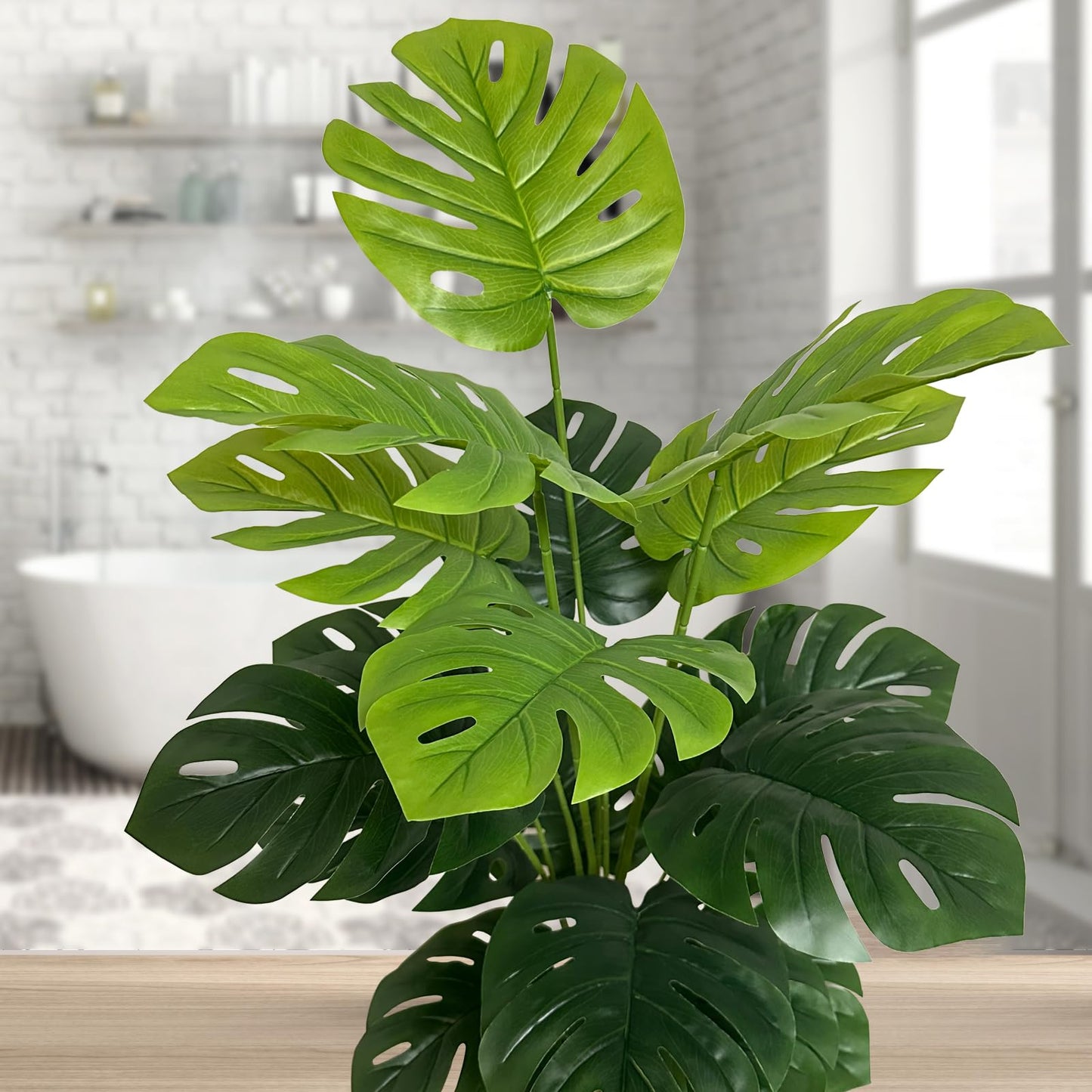 SAJANDAS Set of 2 Artificial Monstera Deliciosa Plants in Pots, Fake Tropical Palm Tree with Greenery Leaves Stems, 43 Inch Faux Swiss Cheese Floor Plants Indoor for Home, Office, Store Decor