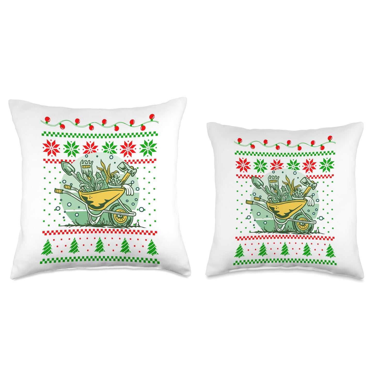 Gardener Gardening Christmas Design Co. Christmas Wheelbarrow Gardening Lover Xmas Design Throw Pillow, 18x18, Multicolor