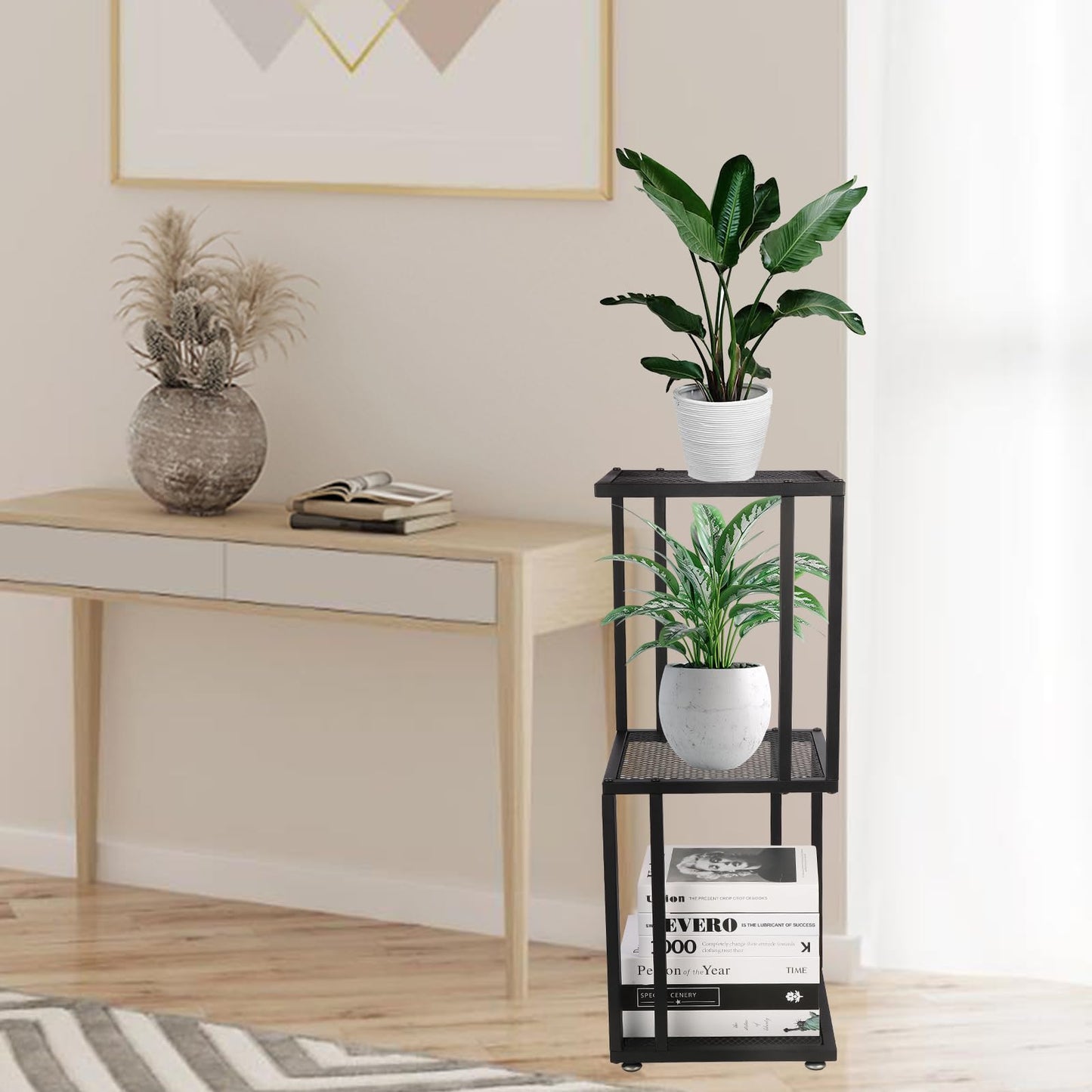 Dophenp 29" Plant Stand Indoor, 3 Tiered Corner with Heavy Duty Metal Mesh Shelf, Modern Decorative Flower Stand for Living Room Garden Patio