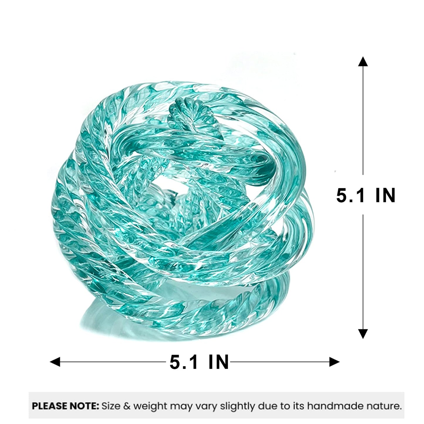 ORRFIDDY Glass Knot Teal Orbit Ball - 5 Inch Hand Blown Infinity Sculpture Decor Glass Orbit Home Decor Table Decoration Interio Art
