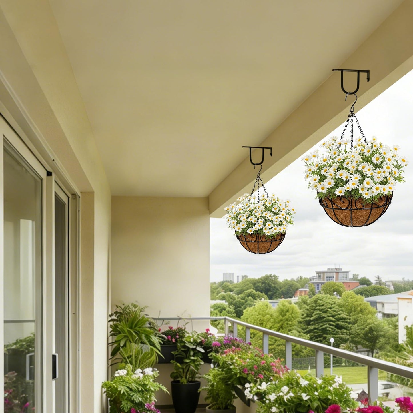 Nature Crafted 2 Pack 10 inch Metal Hanging Baskets for Plants, Round Metal Wire Hanging Basket Planter with Coco Fiber Liners Chain for Garden Home Porch Patio, Flower Border