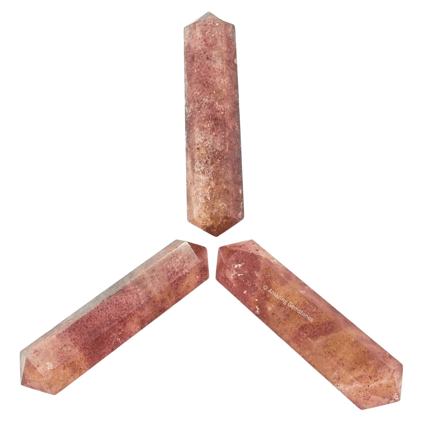 Amazing Gemstone Strawberry Quartz Crystal Points Bulk Healing Crystals and Stones - Pack of 3 Double Terminated Healing Wand Point Bulk Crystals for Crafts, Crystal Grid, DIY