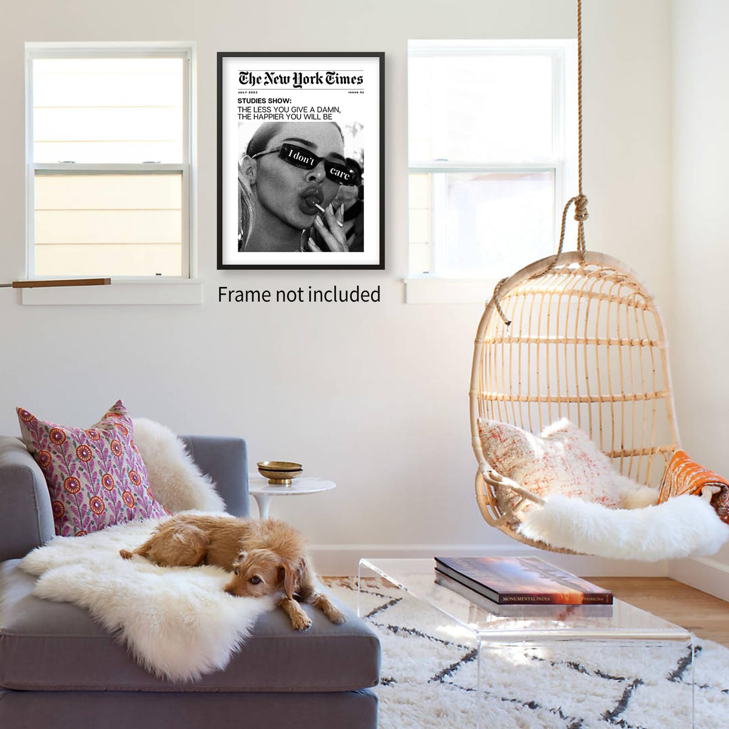 Heltrappe Vintage Black and White Newspaper Wall Art Trendy The New York Times Poster Funky I Don't Care Posters Room Aesthetic Canvas Prints 12x16 inch Unframed