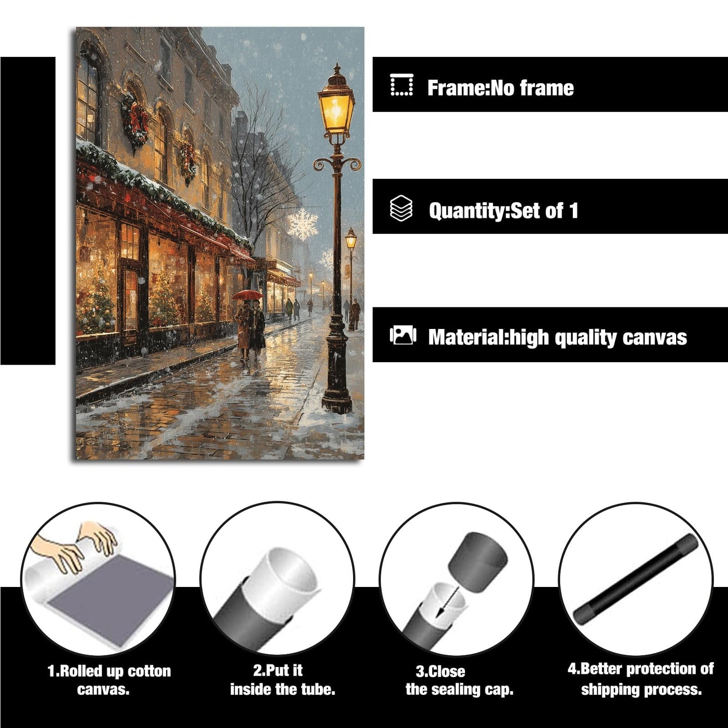vjfkskuey Romantic winter Christmasn Christmas street scene wall art snow scene holiday joint night print poster travel festive decor art