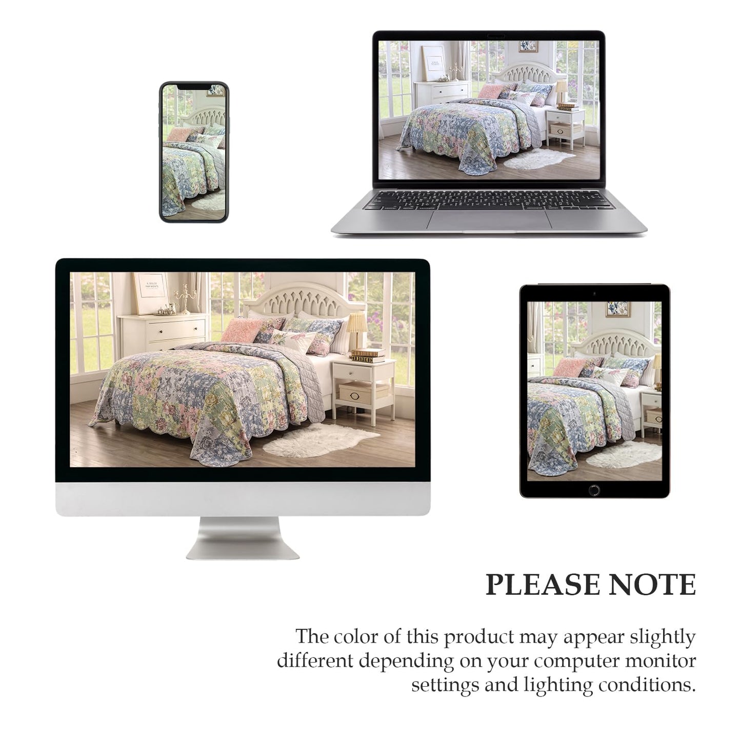 Greenland Home Emma Patchwork Floral Print Quilted Throw Blanket, 60x50-inch, Gray