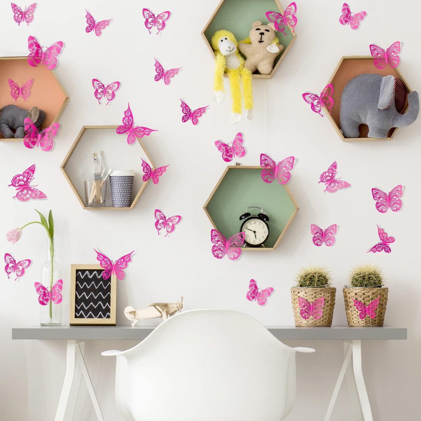 3D Butterfly Wall Decor 60pcs 5 Styles 3 Sizes Butterflies Wall Sticker Removable DIY Hollow PVC Butterfly Wall Decals for Kids Baby Bedroom Girls Teens Nursery Classroom Wedding Birthday Cake Party