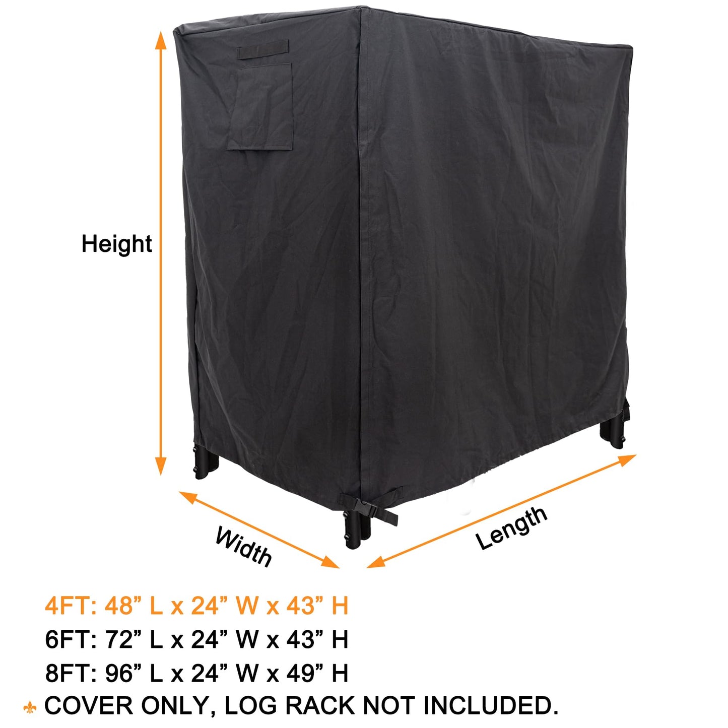 Coverify Heavy Duty Waterproof Log Rack Cover - Outdoor Fire Wood Protection Cover, 4ft - UV Protection, Black