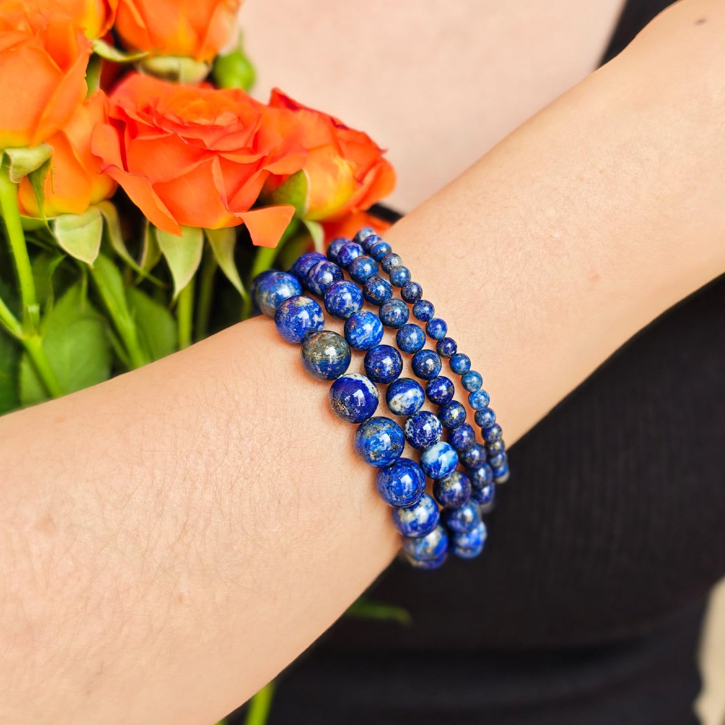 Handmade Natural Gemstone Elastic Bracelet - Healing Crystal Beads Jewelry, Unisex (Lapis Lazuli, 10mm)