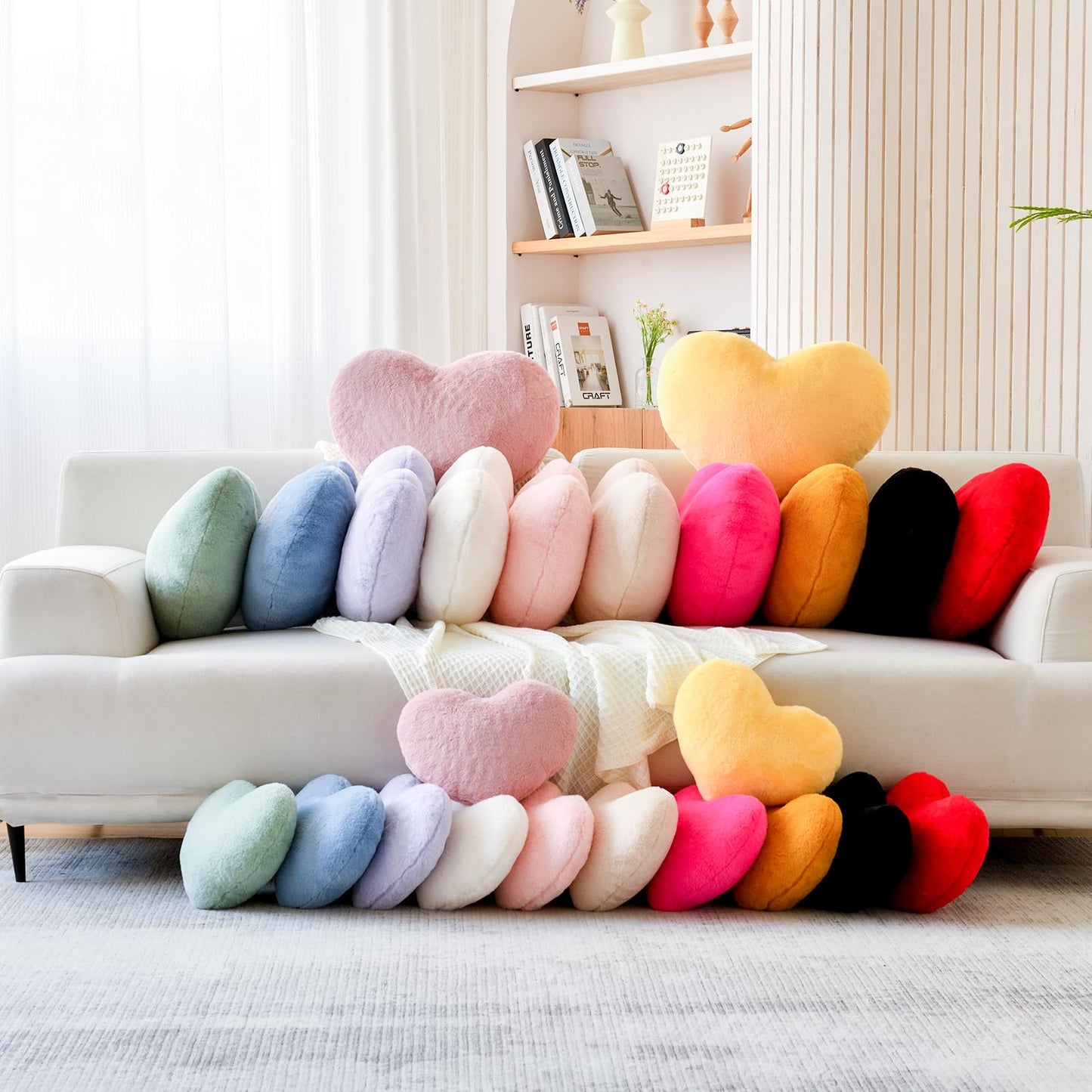 XVTRU Dusty Pink Heart Pillows, Cute Heart Decorative Pillow, Heart Shaped Throw Pillows for Bed, Faux Rabbit Fur Plush Hoom Decor Pillow Cushion for Chair Sofa Living Room (Mini 12.9" x 9.8")