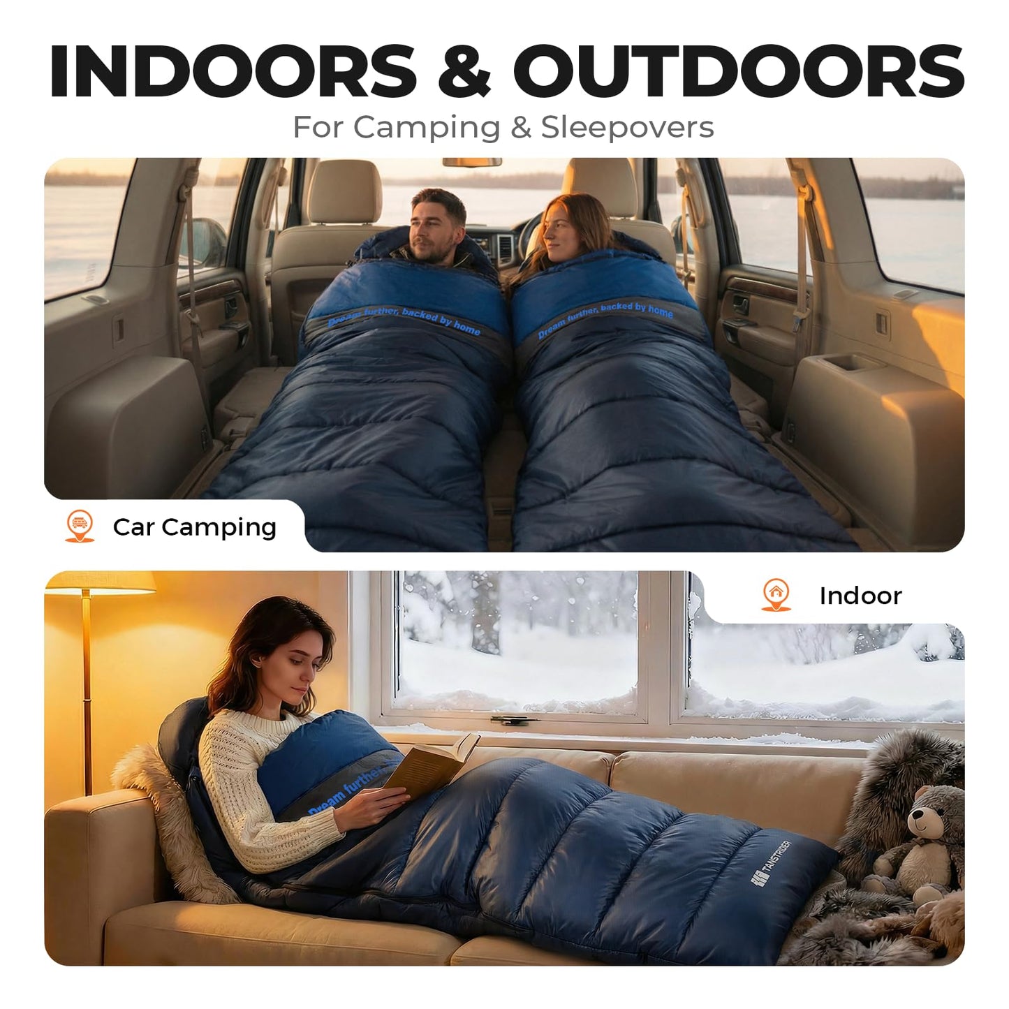TANSTRIDER Cotton Flannel XXL Sleeping Bags for Adults Cold Weather Camping Sleeping Bag for Adults Kids Teens with Compression Sack,Camping Gear for Traveling,Hiking,Climbing,Outdoor,Indoor