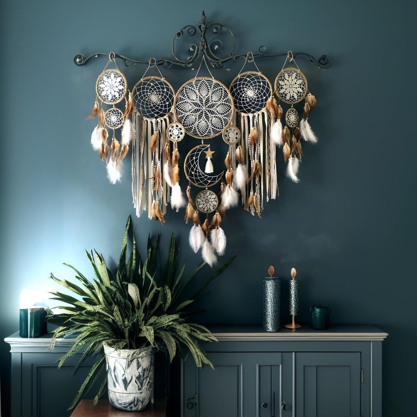 Dream Catcher Wall Decor,Large Boho Dream Catcher with Luxurious Feathers & Beads, Handmade Wall Hanging for Bedroom,Living Room, Gift Ready for Girls & Adults (Camel)