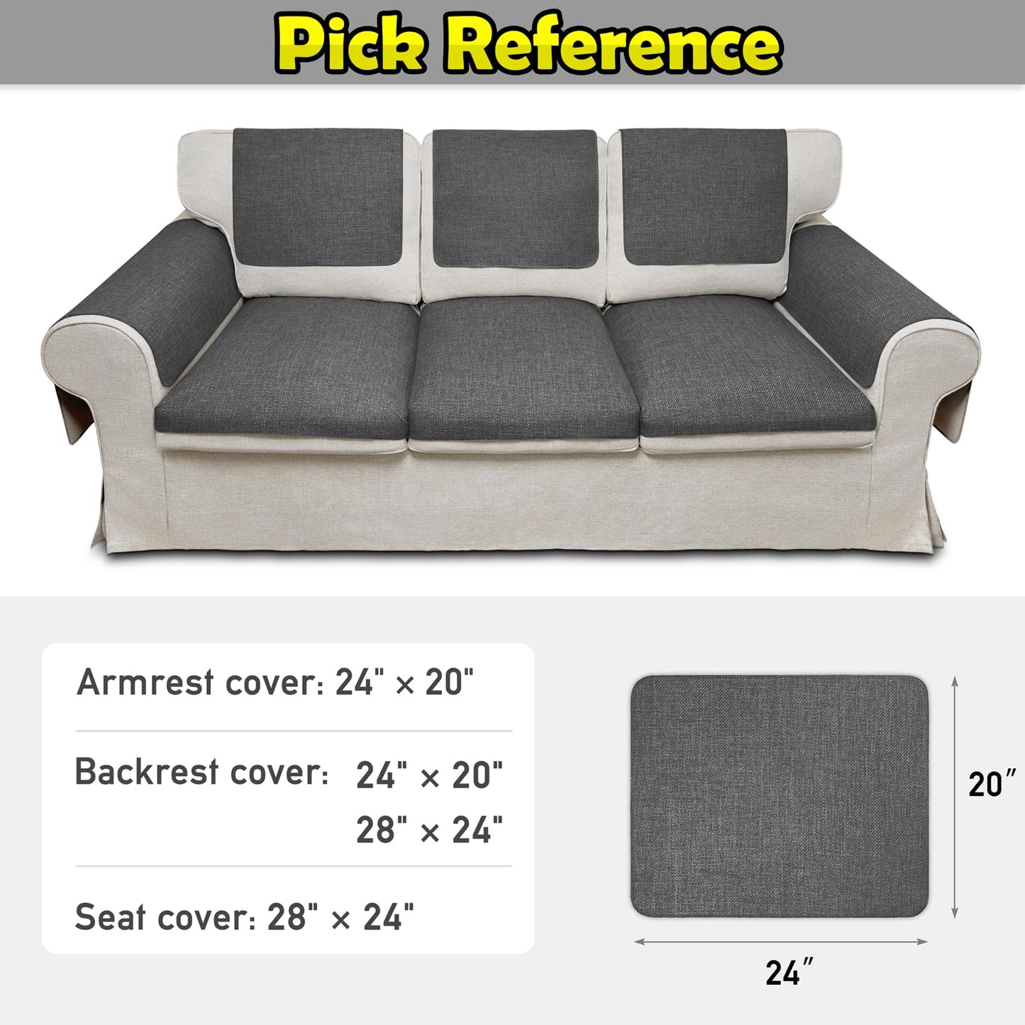 Couch Arm Covers, Waterproof Armrest Cover for Sofa, Armchair, Loveseat, Non-Slip Recliner Arm Cover, Sofa Arm Covers, Headrest Covers, Arm Chair Covers Set of 2 (Dark Gray, 24"×20")