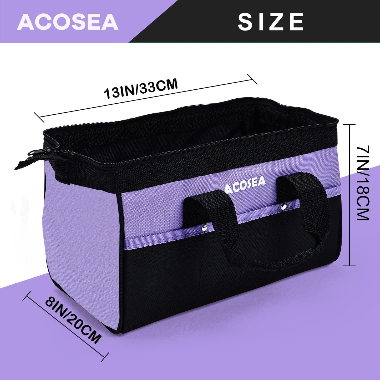 ACOSEA Purple Tool Bag,13 Inch Wide Mouth Open Tool Organizer with 12 Storage Pockets (Purple)