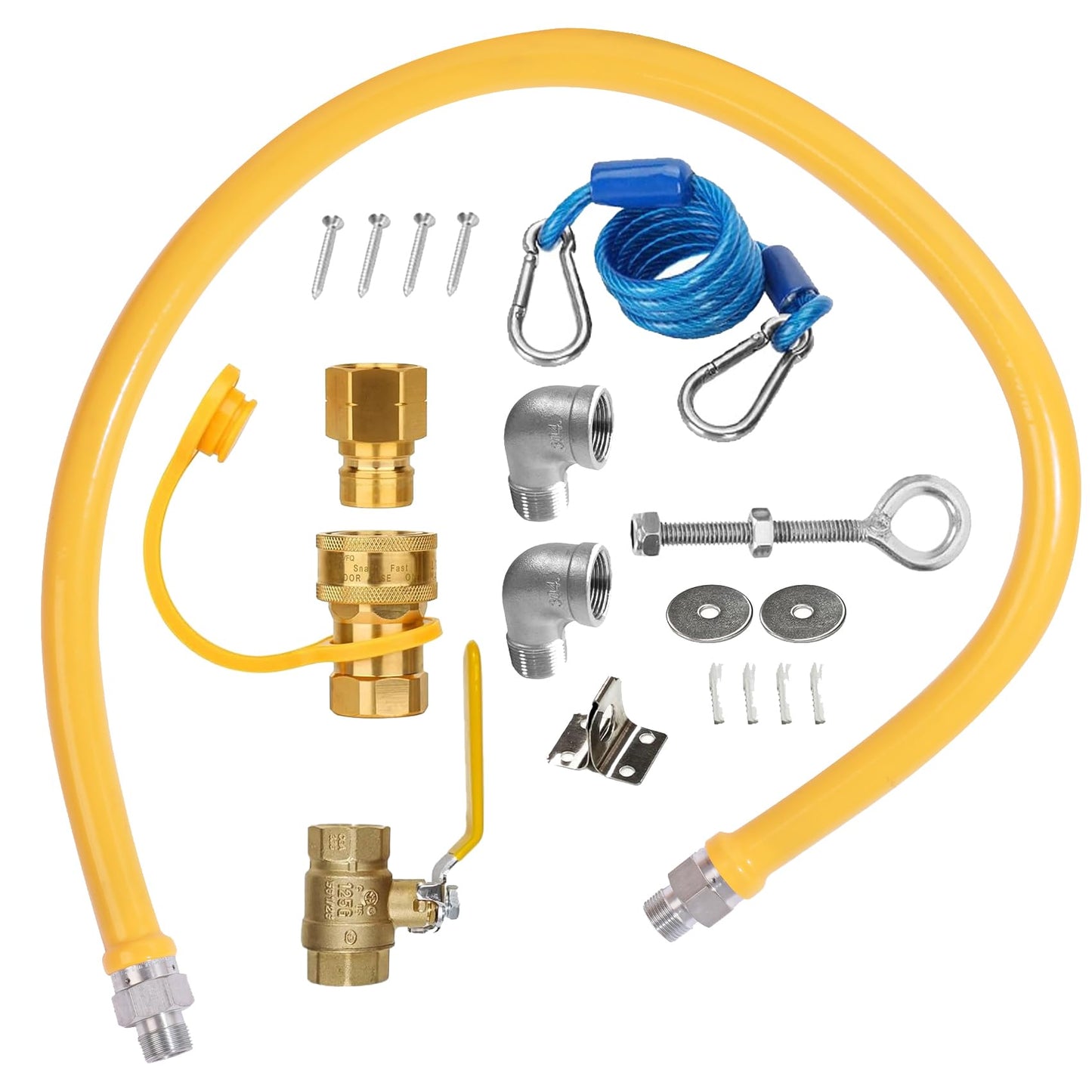 IMOLI Safety System Kit, 3/4" ID Natural Gas Line Hose, 48" Commercial Kitchen Gas Hose, Mobile Gas Connector Hose Kit with 2 Elbow Fittings, 3/4 Flexible Gas Hose