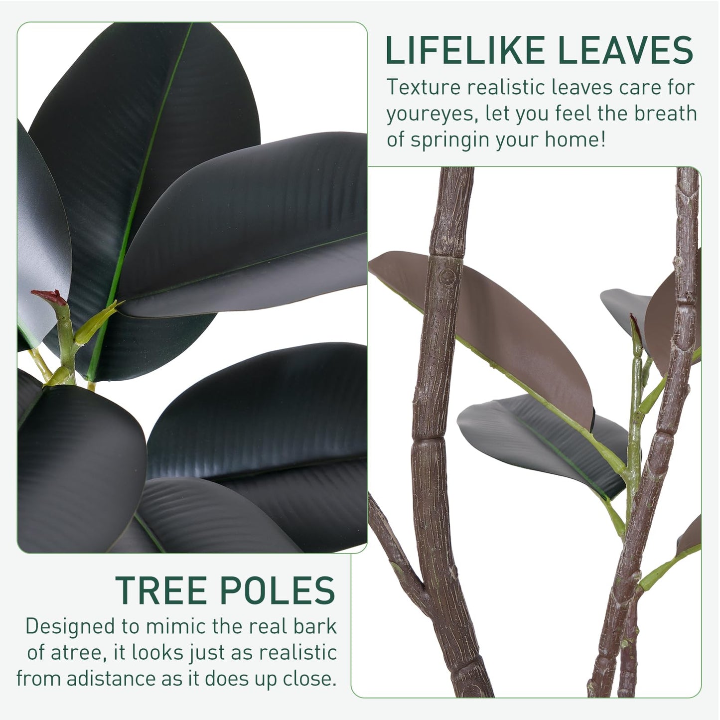 Yepdin Artificial Rubber Tree Plant -5FT Faux Plants Indoor with Planter,Tall Fake Trees Lifelike Branches & Foliage,Large Artificial Plants Indoor for Home Office Floor Patio