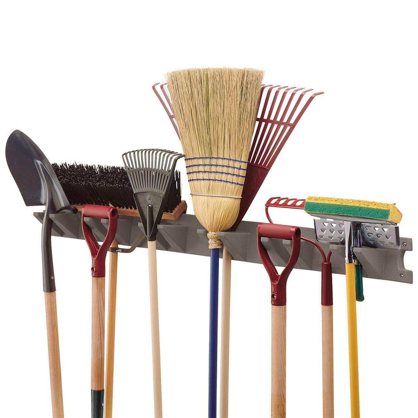 Suncast Wall-Mounted Long-Handled Garden-Tool Hanger, 4-Foot Storage Rack for Rakes, Shovels, and Brooms, Holds 12 Tools, 120 lb Capacity