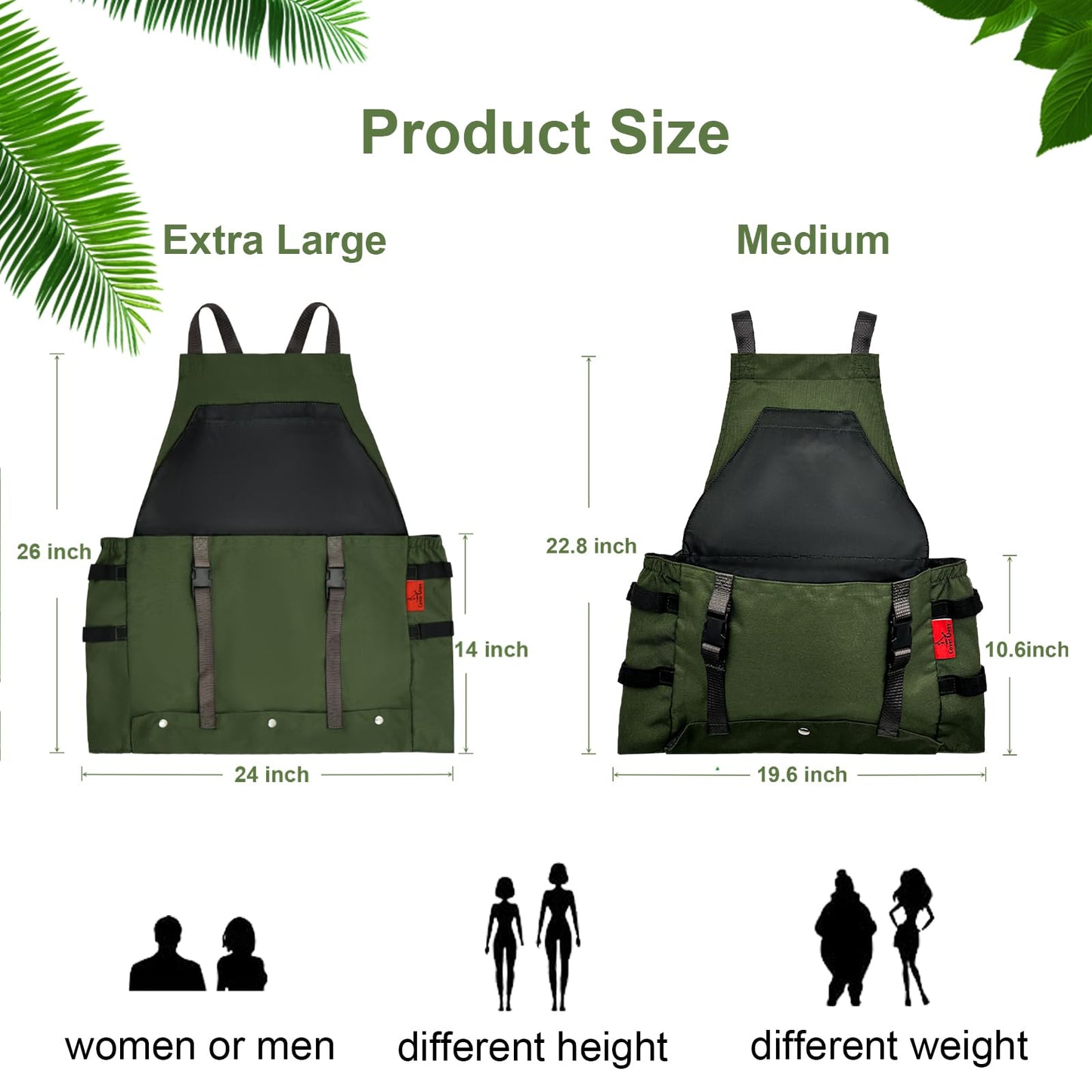 Cover Geny Gardening Apron Waterproof Cross Back Apron, 600D Heavy Duty Apron Harvest with Pockets, Adjustable Straps and Quick Release (green)
