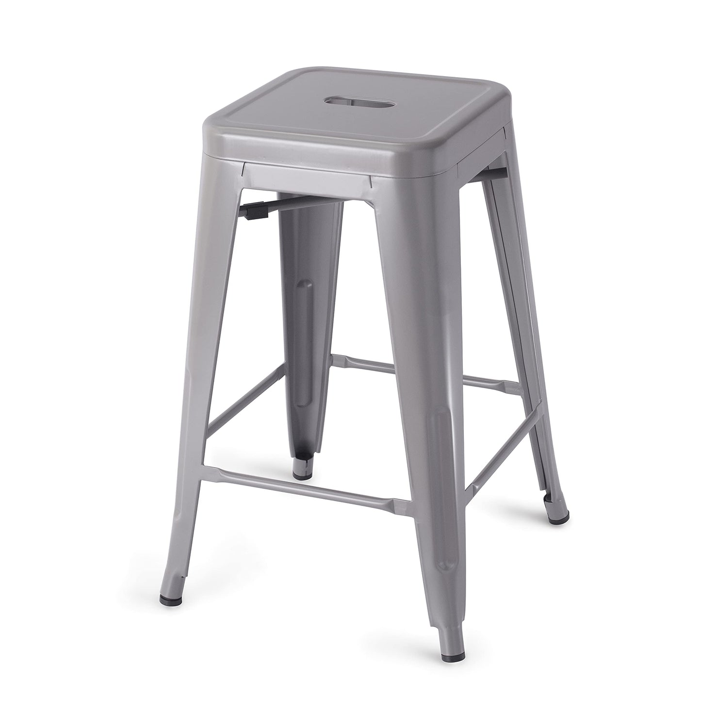 Amazon Basics Metal Bar Stools, 24-Inch, Easy Assembly, Dark Grey, Set of 4