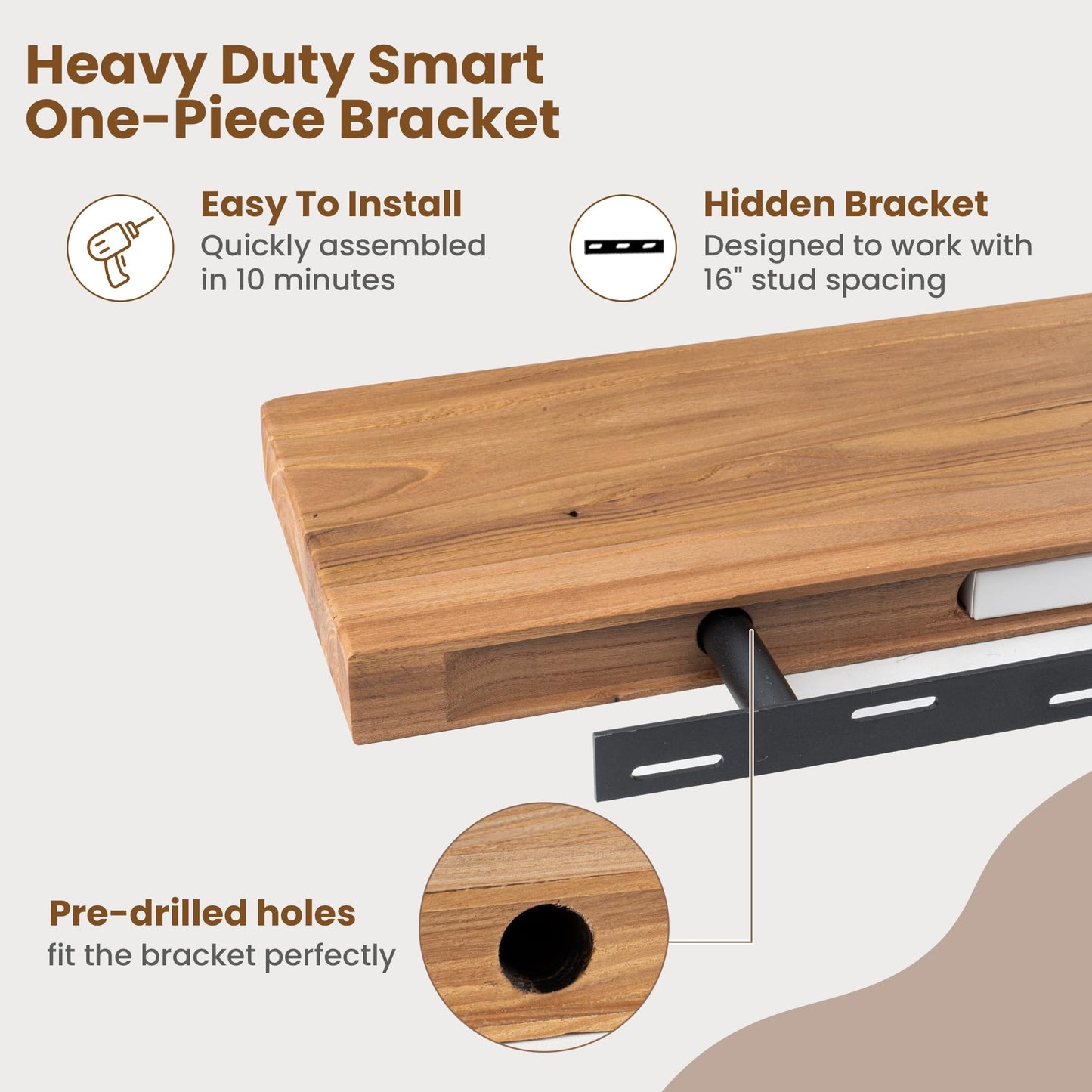 Floating Shelves for Wall, 30"Wx8"D Rustic Solid Elm Wood Floating Shelves Wall Mounted, Round Edge Wall Shelves with Invisible Bracket for Living Room Bathroom Bedroom Kitchen, Set of 2, Natural