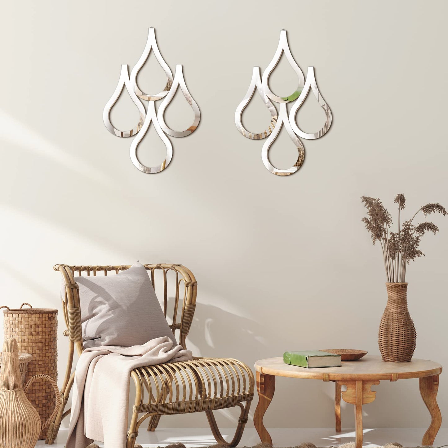 Weysat 2 Pieces Teardrop Wall Mirror Hanging Wall Mounted Decorative Accent Mirror for Home Living Room Bedroom Bathroom, 15.7 x 11 Inch(Silver)