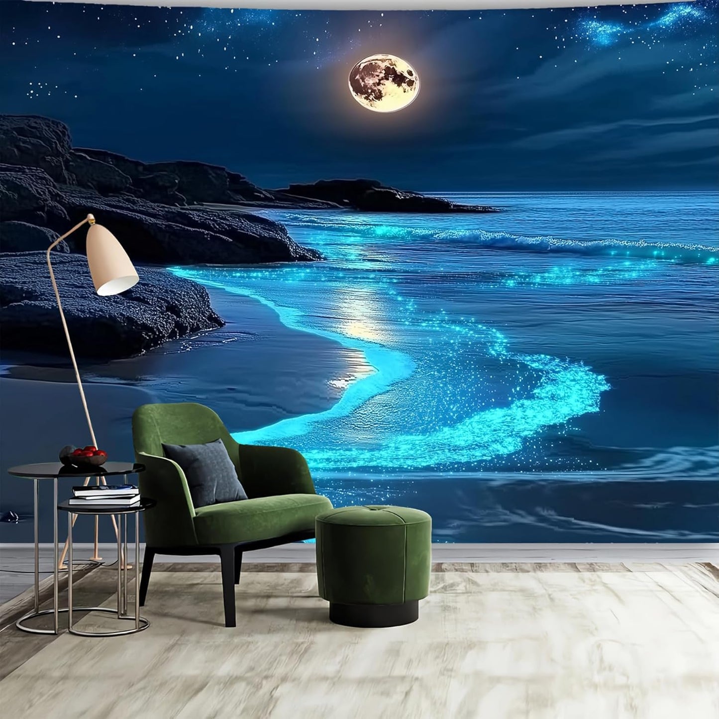 FENDROM 3D Fantasy Nature Sky Tapestry Stunningly Beautiful Moon Over Ocean Wall Hanging Landscape Wall Art Blanket for Bedroom Living Room