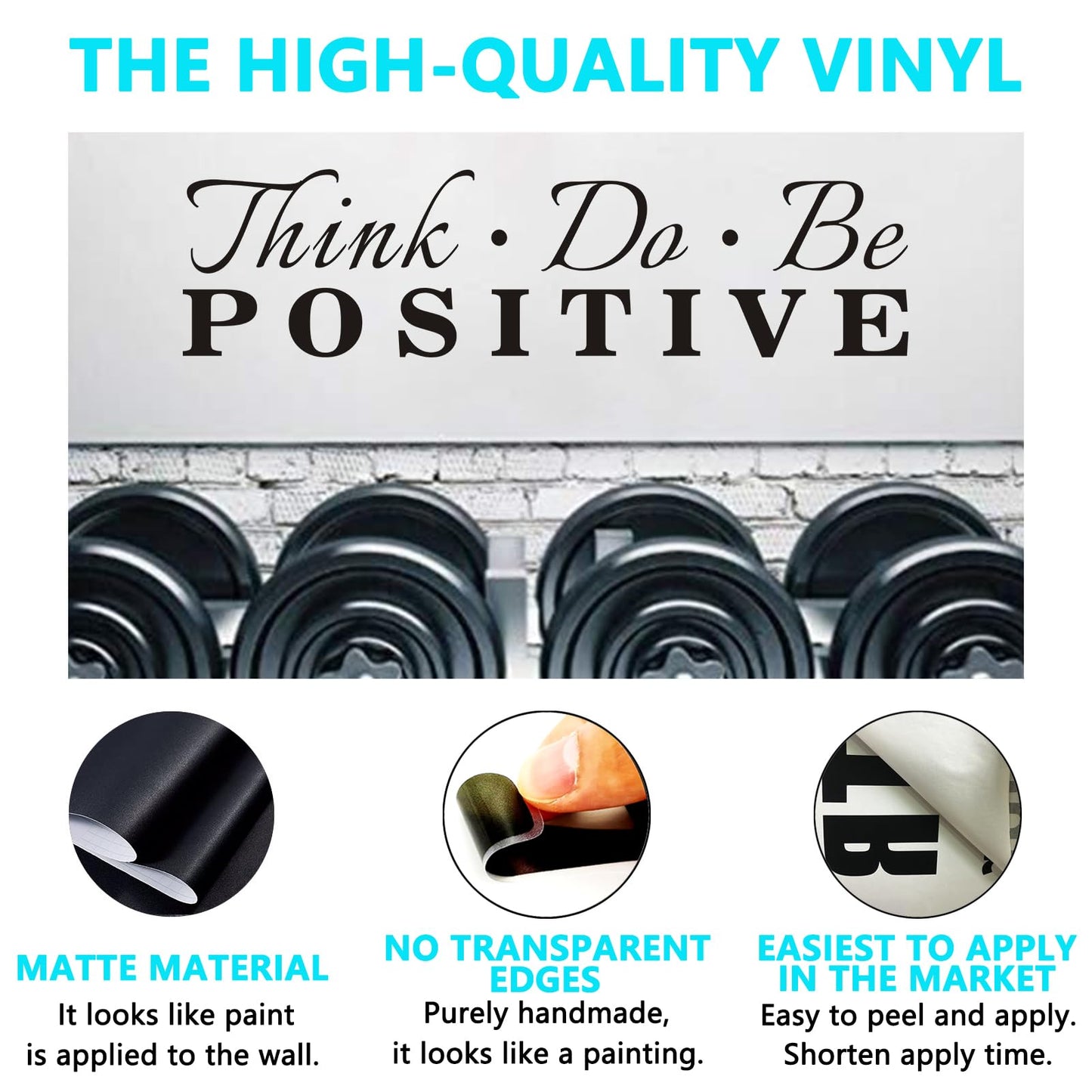 AnFigure Office Quotes Wall Stickers: Inspirational Gym Vinyl Art Wall Decals for Classroom School Garage Workspaces - Think Do Be Positive 25" X 7"