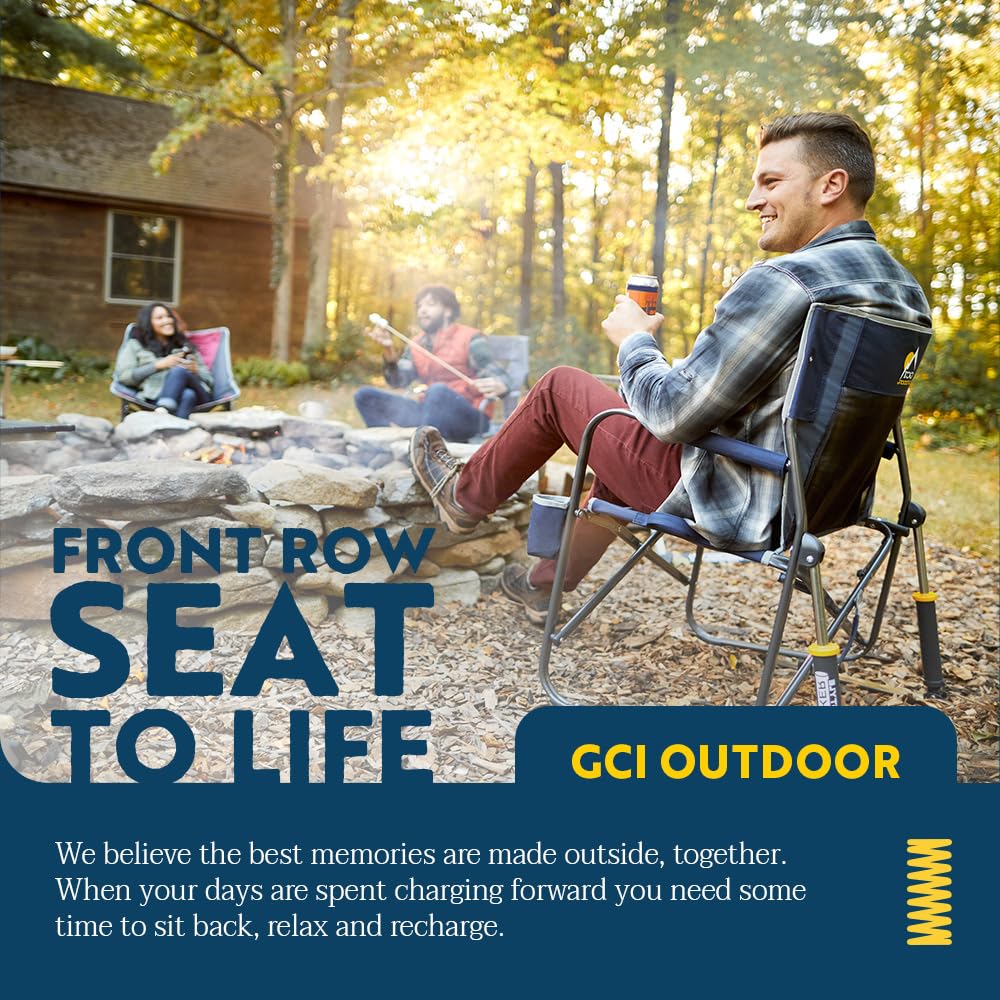 GCI Outdoor Freestyle Rocker Camping Chair | Portable Folding Rocking Chair with Solid, Durable Armrests, Drink Holder & Comfortable Backrest — Royal Blue