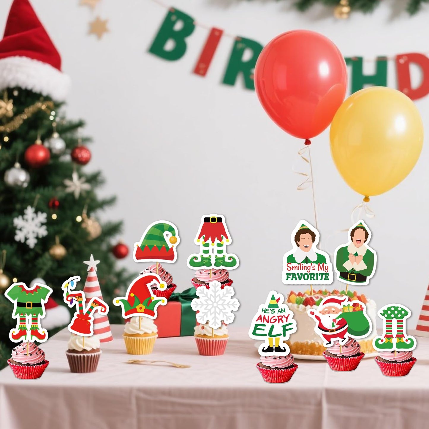 24 Pcs Christmas Cupcake Toppers Christmas Cake Decorations Buddy The Elf Decorations Elf Party Decorations