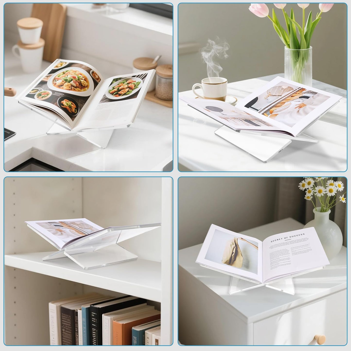 HuixinAcrli Acrylic Book Stand Holder Open Cookbook Acrylic Book Display Stand,Coffee Table Book Stand Magazines Clear Holder,Reading Stand for Open Book Magazines,Home and Table Decor(14.9''*9.4'')
