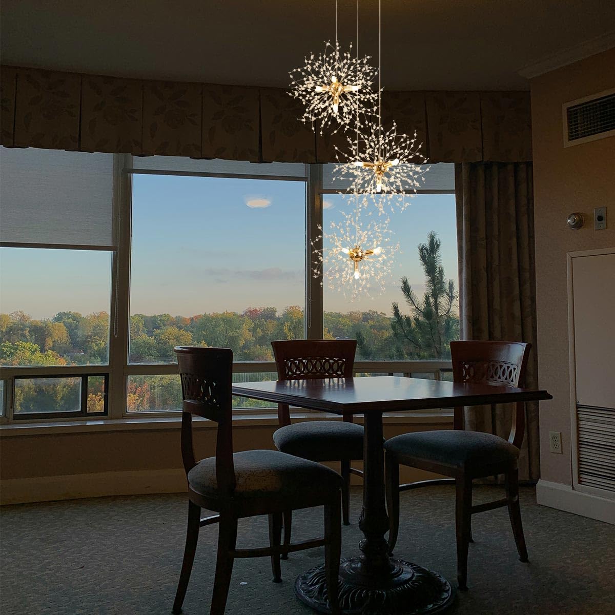 TELAFLY Crystal Firework Chandeliers,Modern Dandelion Starburst Ceiling Hanging Pendant Lighting Fixtures for Dining Room Bedroom Kitchen Living Room (8-Light)