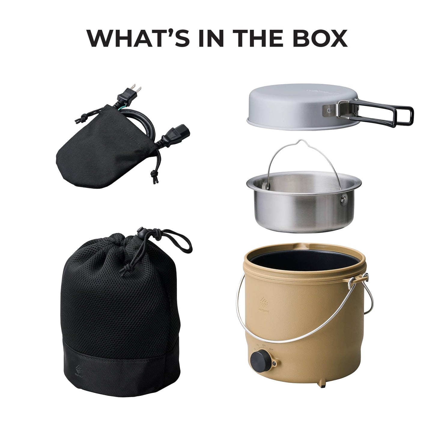 NESTOUT COOKER-1 Electric Cooker 500W Camping Stove, Portable Plug-In for Power Stations, Rice Cooking Mode, 3 Heat Settings, 800ml Capacity, Durable Outdoor Use (Beige)