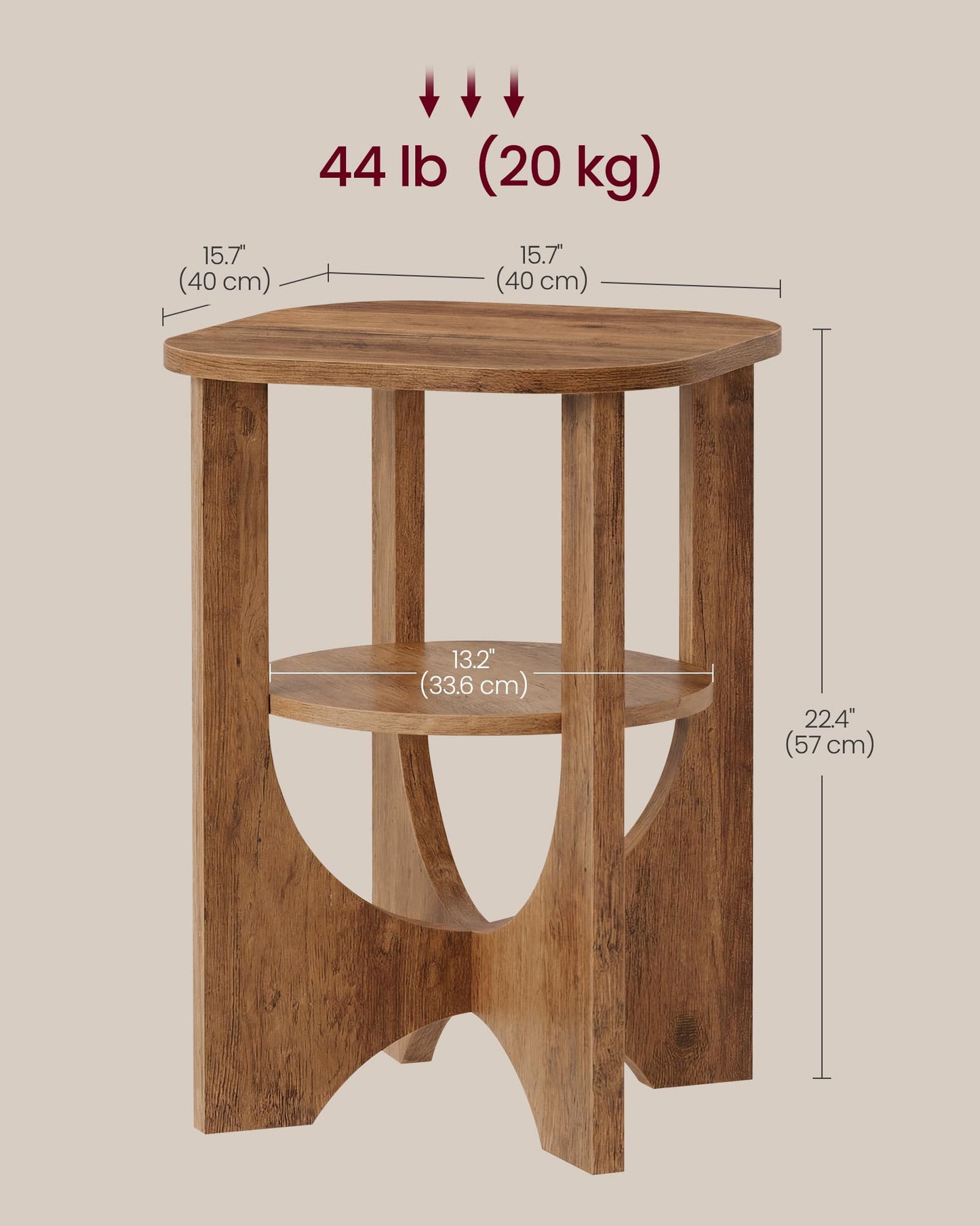 VASAGLE Side Table, 2 Tier Small Accent End Table, Nightstand with Lower Shelf for Small Spaces, Living Room, Bedroom, Honey Brown ULET233M101S