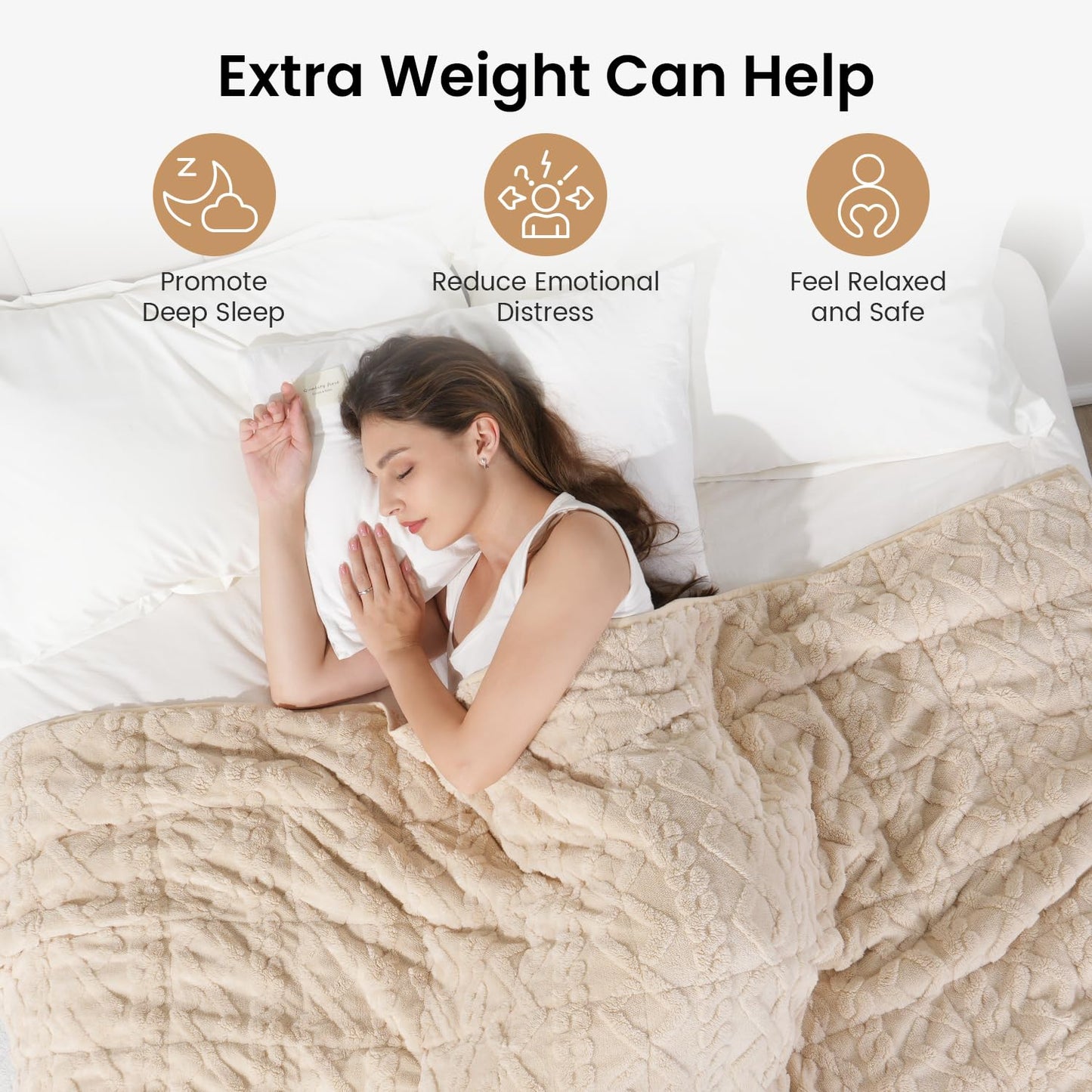 Weighted Blanket Queen Size 15lbs, Classy Soft Jacquard Sherpa Weighted Blankets for Sleep Natural and Calming, Fluffy Cozy Sofa Bed Blanket for Winter, Beige, 60 x 80 inches