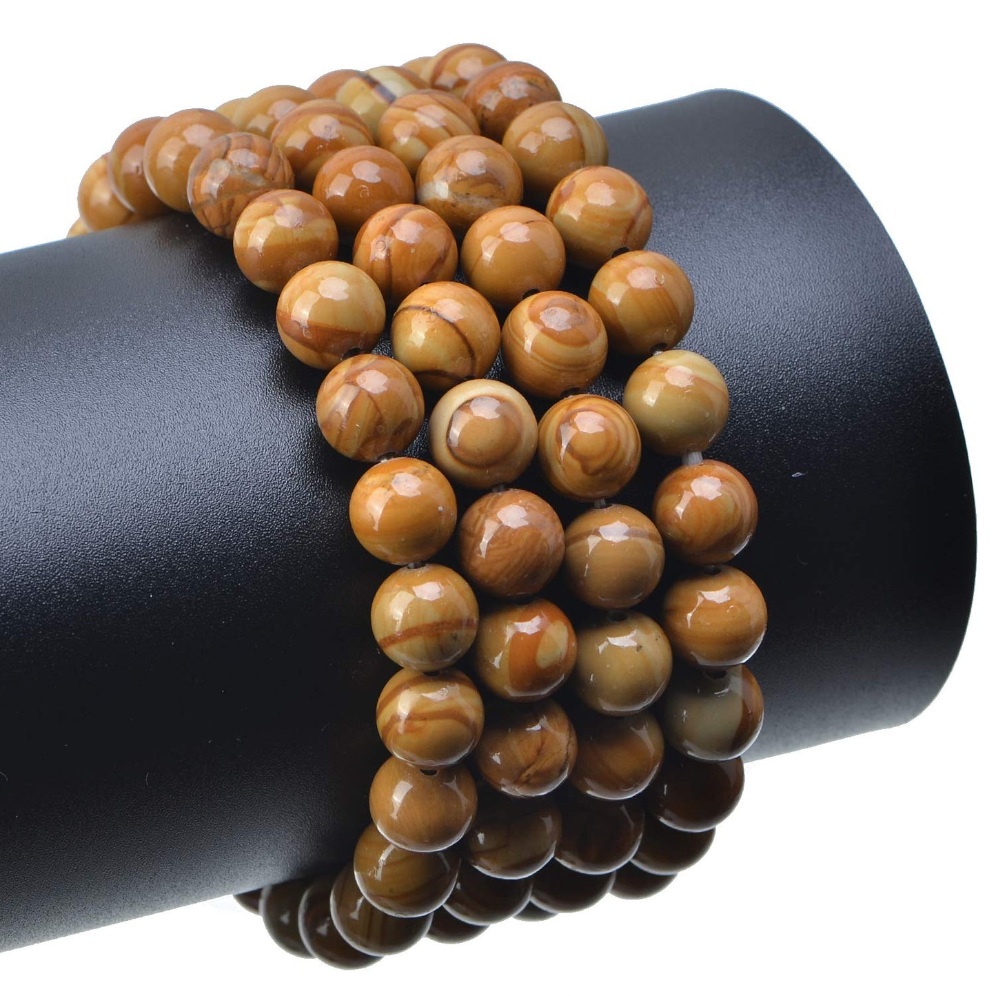 LPBeads 100PCS 8mm Natural Wood Veins Jasper Gemstone Round Loose Beads for Jewelry Making with Crystal Stretch Cord