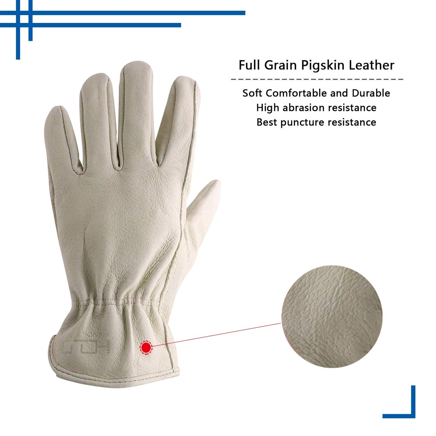 HLDD HANDLANDY 2 Pairs Pigskin Leather Work Gloves for Men & Women, Reinforced Palm, Soft & Breathable Design for Driving, Construction, Welding, Chainsaw, Farm, Gardening, Yardwork