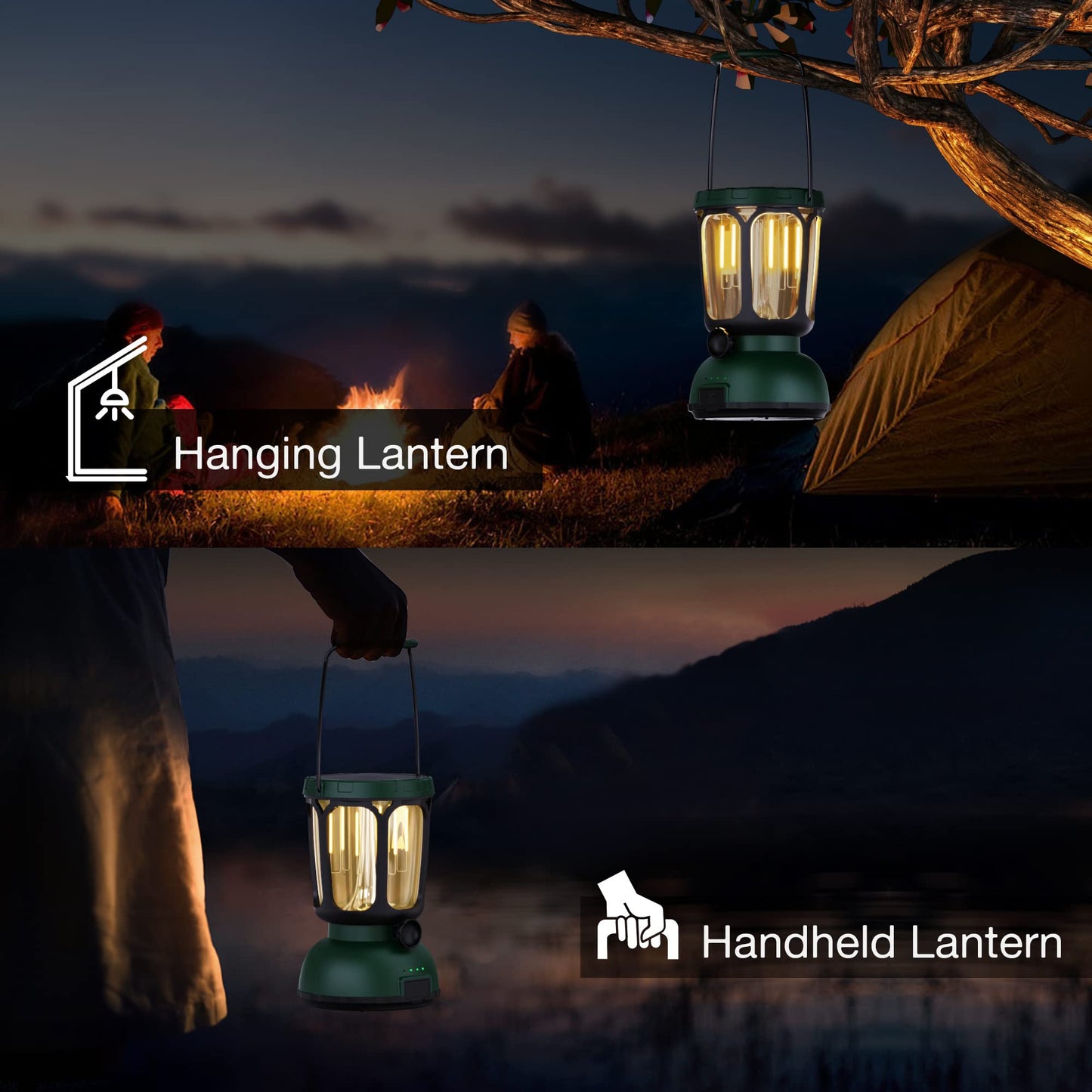 Raynic 6000 LED Camping Lantern, 650LM Hand Crank Solar Battery Powered Rechargeable Lantern, Emergency Lights for Home Power Failure, Hurricane, USB Cable Included