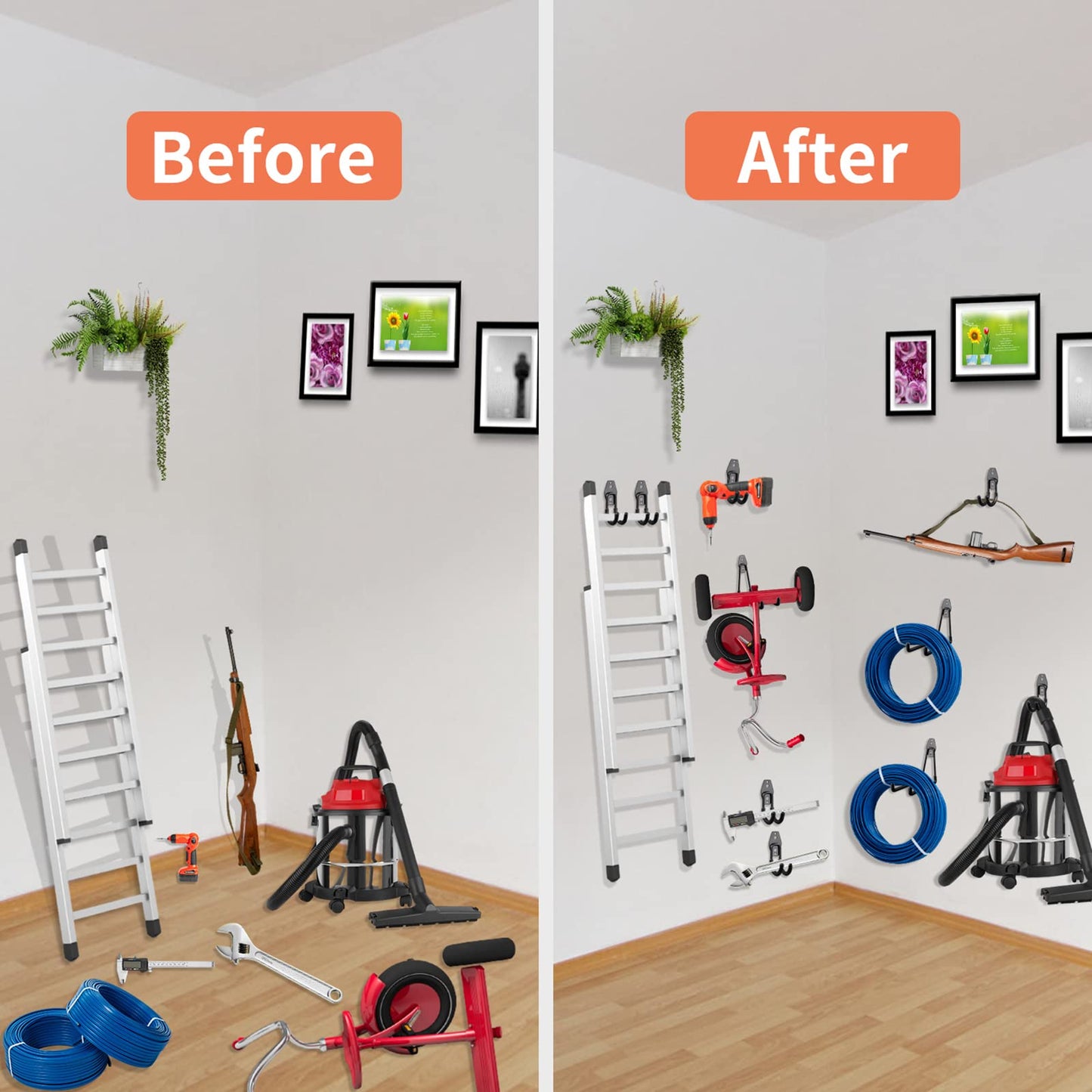 HUPBIPY 12 Pack Garage Hooks Heavy Duty Utility Steel with Anti-Slip Coating Wall Mount Storage Organizer for Hanging Power and Garden Tools, Ladders, Hose, Bikes, Ropes, Bulk Items, and More
