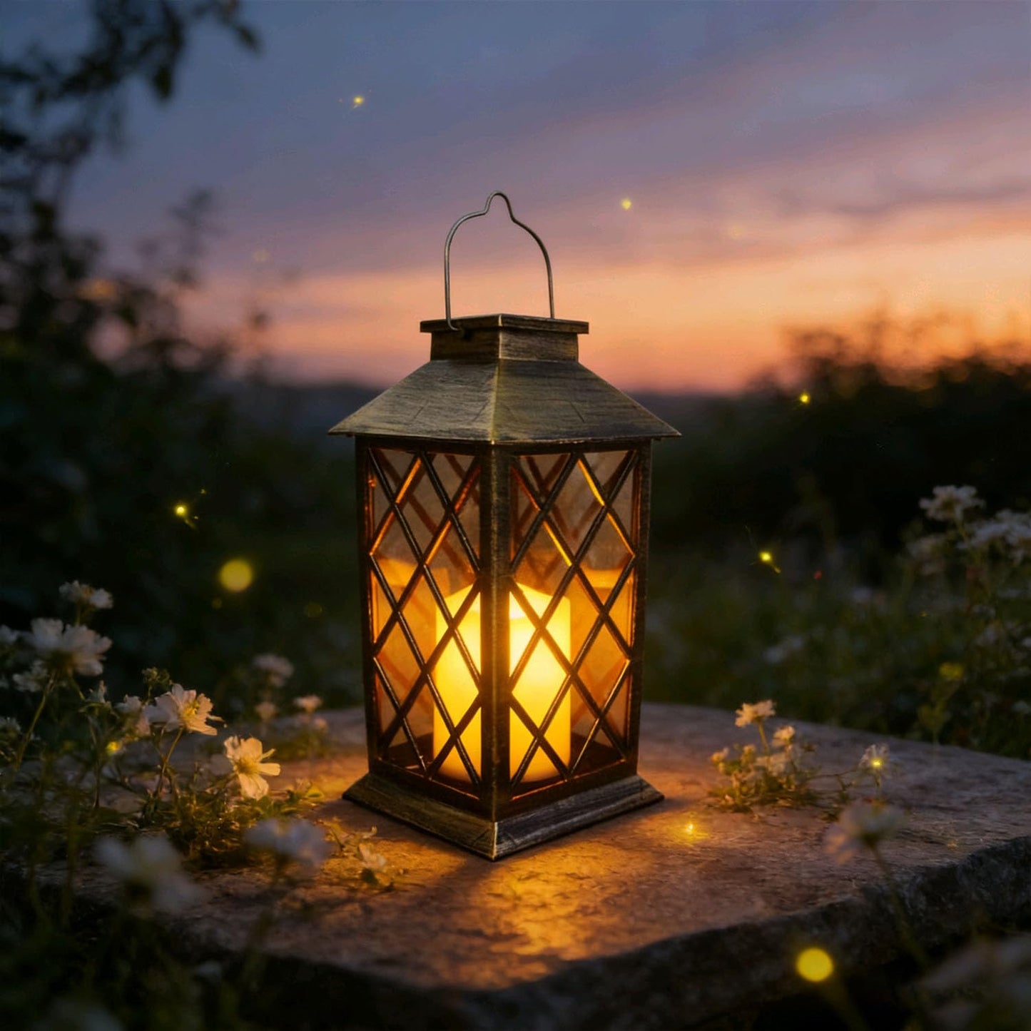 Solar Lanterns Outdoor Hanging Garden Lantern Waterproof LED Flickering Flameless Candle Mission Lights for Table,Outdoor,Mothers Day Gifts Mom Wife (1pack)