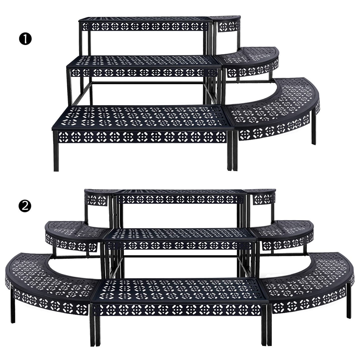 aboxoo 3 Tier Plant Stand Flower Pot Rack, Metal Stair-Step Style Corner Shelf Planters, Quarter Round Display Holder for Indoor Outdoor Use(Black, Semicircle)