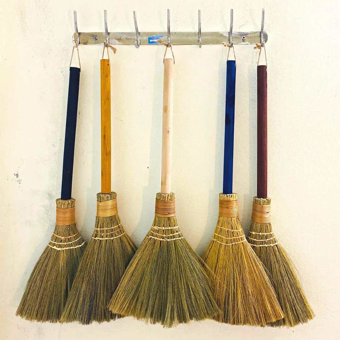TTS For Home Natural Whisk Sweeping Hand Handle Broom - Vietnam Handmade Straw Soft Broom Design for Home, Kitchen, Grage, Bedroom 12.2" Width, 28.35" Length