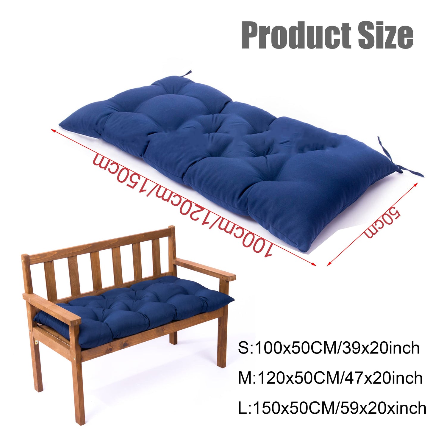Outdoor Bench Cushion, Waterproof Swing Cushion Bench Seat Cushion, Swing Chair Replacement Seat Pads Cushion Pillow for Lounger Garden Furniture Patio Metal Wooden Bench (Light Grey, 47.24x20in)