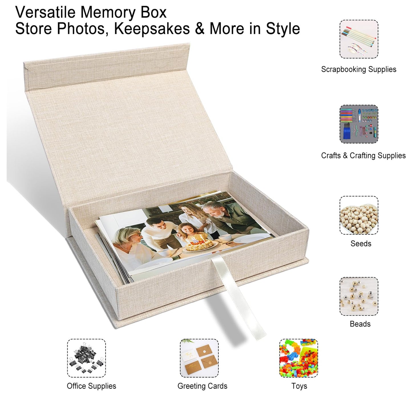 Sprsthai 5x7 Archival Photo Storage Box with Lid – Stackable Memory Keepsake Organizer for Photos, Certificates, Jewelry & Scrapbooking Supplies Beige