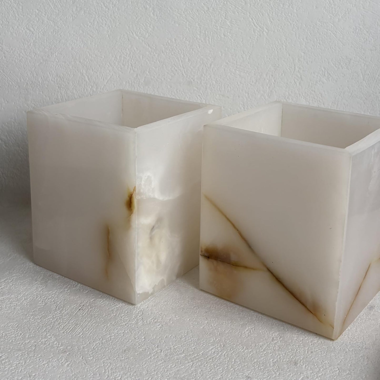StonePlus Natural Marble Stone Square Storage Container Empty Vessel Holder Cup for Candle/Pens/Sundries items (White Onyx)