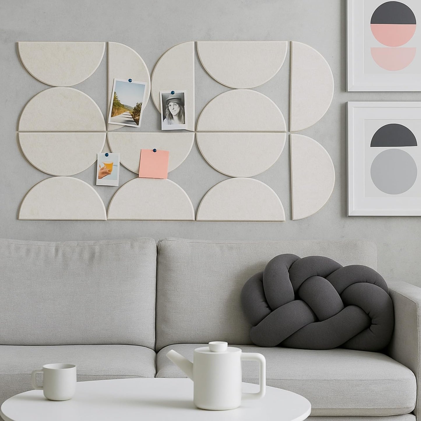 AceOrbit 24 Pcs Decorative Felt Bulletin Board Semicircular Wall Felt Tiles Modern Home Decor Felts Tiles with Glue for DIY Pin Board Office School Home Wall Decor Sticker Memos Photo Display